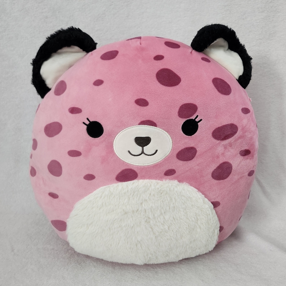 SQUISHMALLOWS 16 inches Jalisca The Pink Leopard Fuzzy Belly Soft Pillow Toy